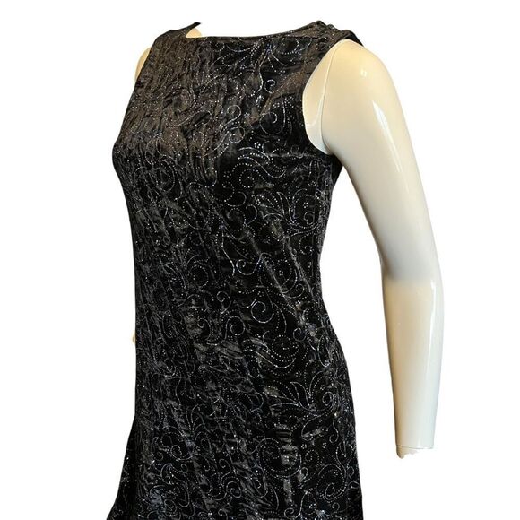 Limited Too Prom Black/Blue Metallic Velvet Maxi Asymmetrical Dress size 5J - Picture 3 of 7